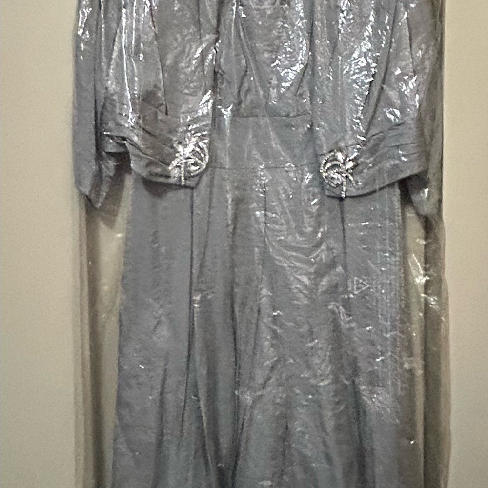 Elegant Silver Blazer & Evening Gown Set